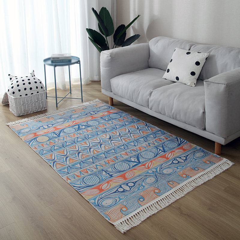 Multicolor Bohemian Area Carpet Cotton Ethnic Print Indoor Rug Washable Carpet for Living Room