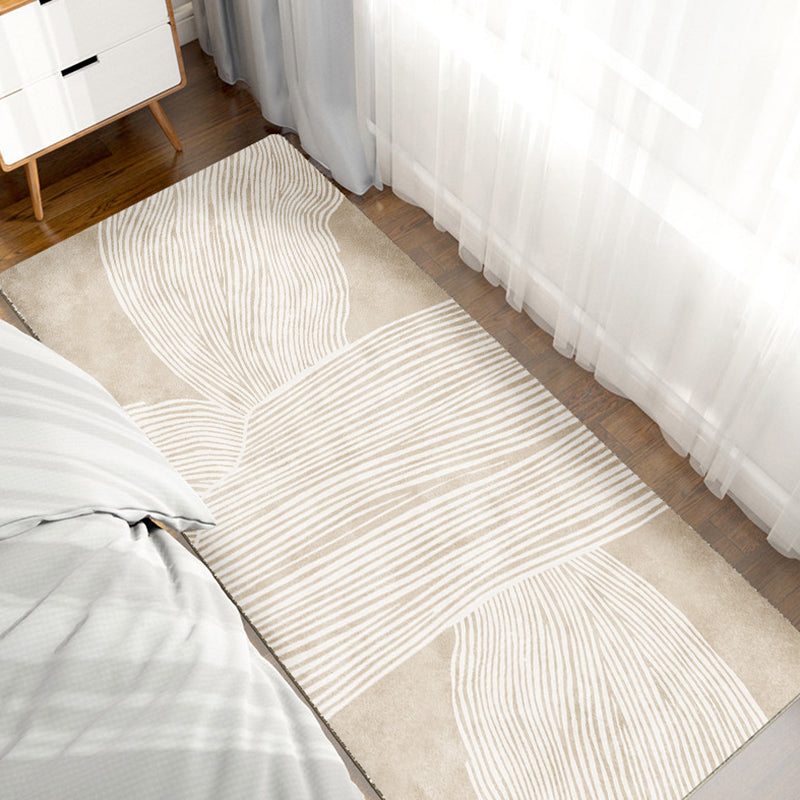 Apricot Tone Modern Area Carpet Polyester Stripe Printing Indoor Rug Anti-Slip Backing Carpet for Living Room