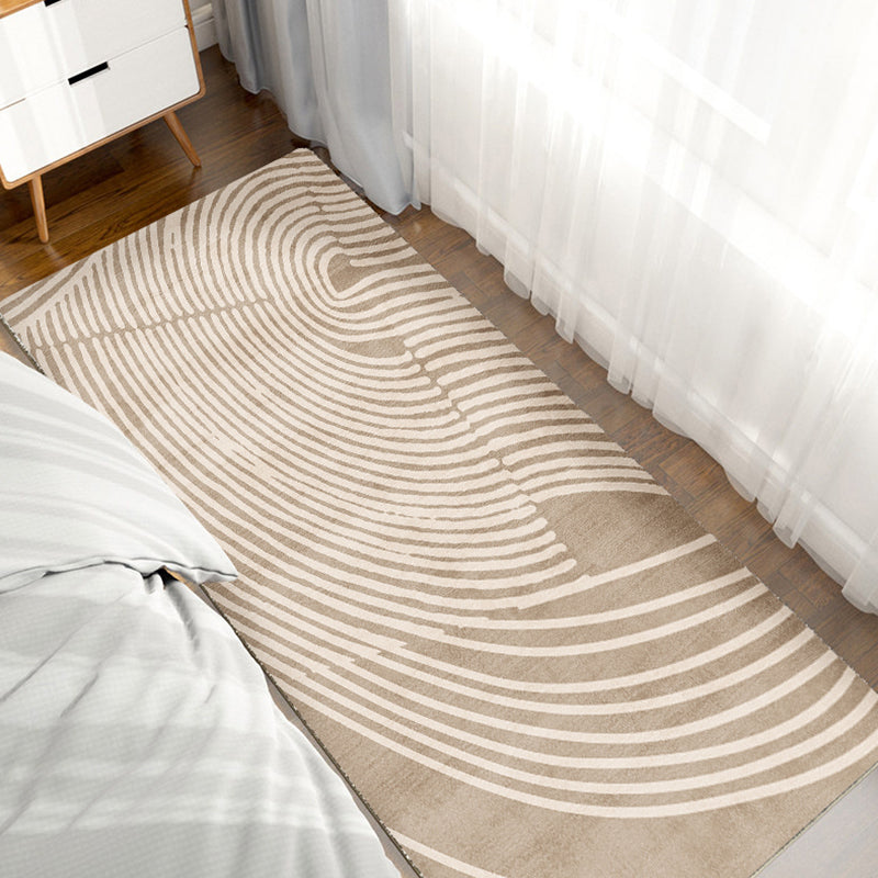 Apricot Tone Modern Area Carpet Polyester Stripe Printing Indoor Rug Anti-Slip Backing Carpet for Living Room