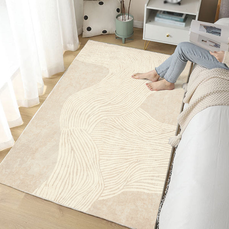 Apricot Tone Modern Area Carpet Polyester Stripe Printing Indoor Rug Anti-Slip Backing Carpet for Living Room