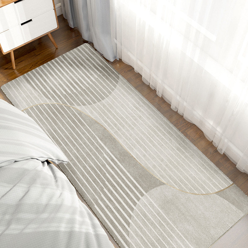 Apricot Tone Modern Area Carpet Polyester Stripe Printing Indoor Rug Anti-Slip Backing Carpet for Living Room