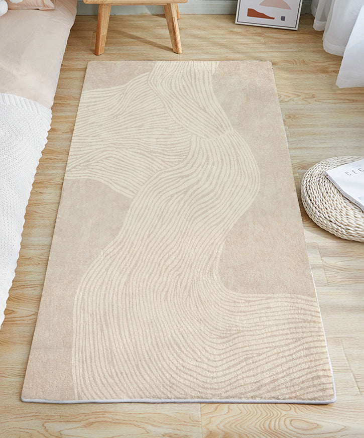 Apricot Tone Modern Area Carpet Polyester Stripe Printing Indoor Rug Anti-Slip Backing Carpet for Living Room