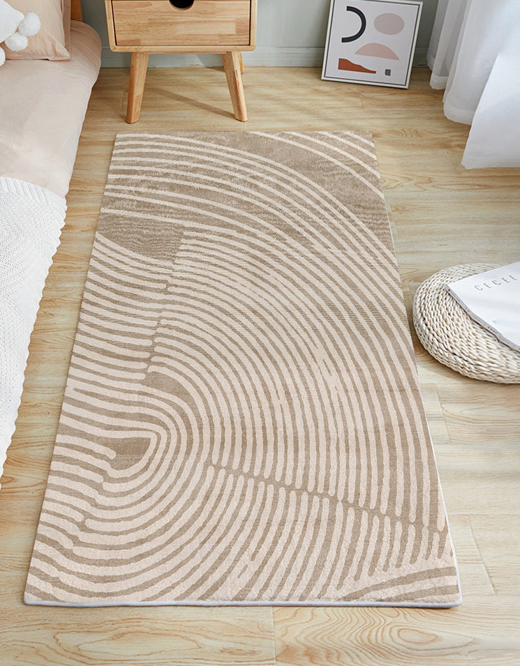 Apricot Tone Modern Area Carpet Polyester Stripe Printing Indoor Rug Anti-Slip Backing Carpet for Living Room