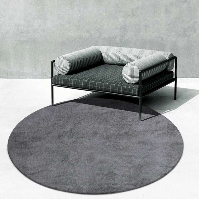 Round Gray Color Plain Rug Polyester Contemporary Anti-Slip Backing Indoor Rug for Living Room