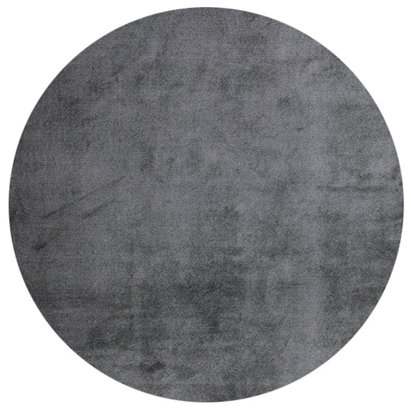 Round Gray Color Plain Rug Polyester Contemporary Anti-Slip Backing Indoor Rug for Living Room
