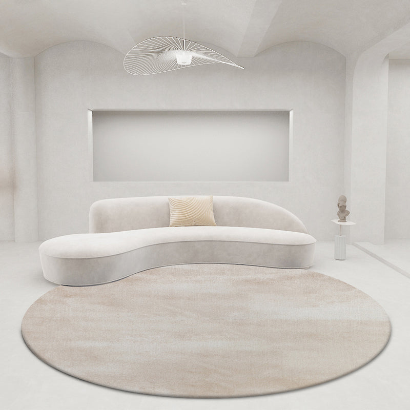 Round Gray Color Plain Rug Polyester Contemporary Anti-Slip Backing Indoor Rug for Living Room