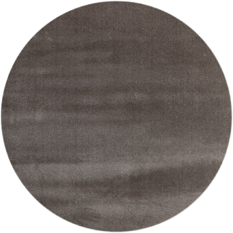 Round Gray Color Plain Rug Polyester Contemporary Anti-Slip Backing Indoor Rug for Living Room