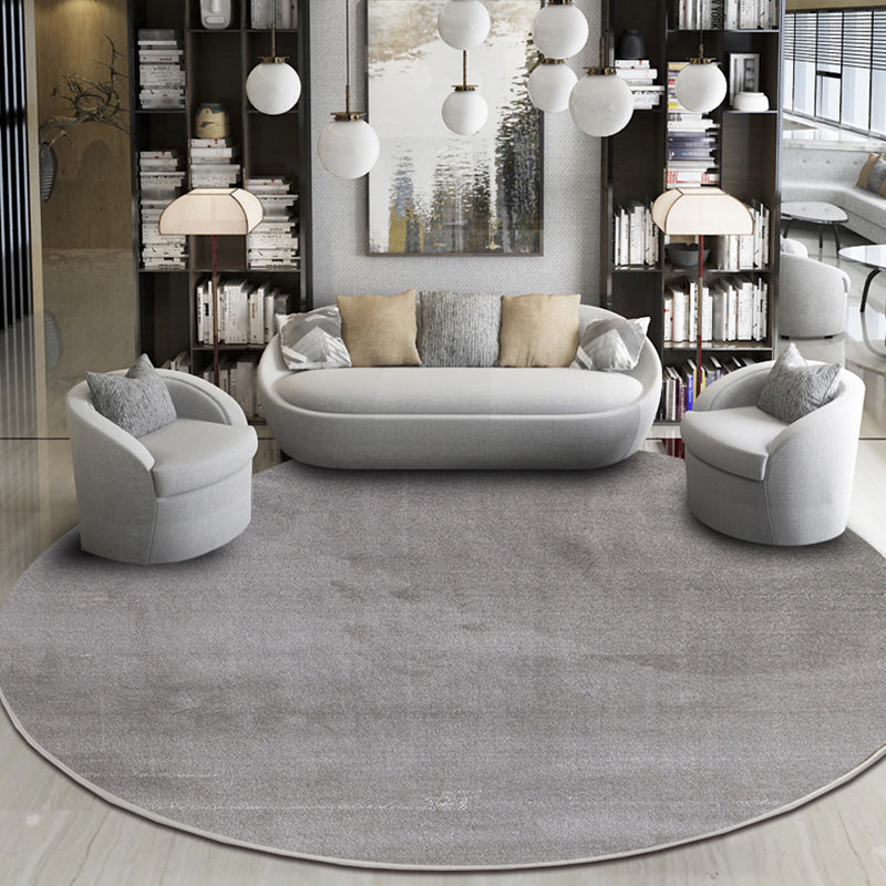 Round Gray Tone Casual Indoor Rug Polyester Solid Rug Non-Slip Backing Indoor Rug for Living Room
