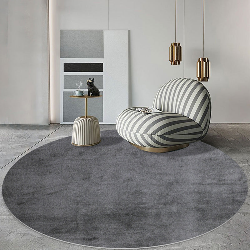 Round Gray Tone Casual Indoor Rug Polyester Solid Rug Non-Slip Backing Indoor Rug for Living Room