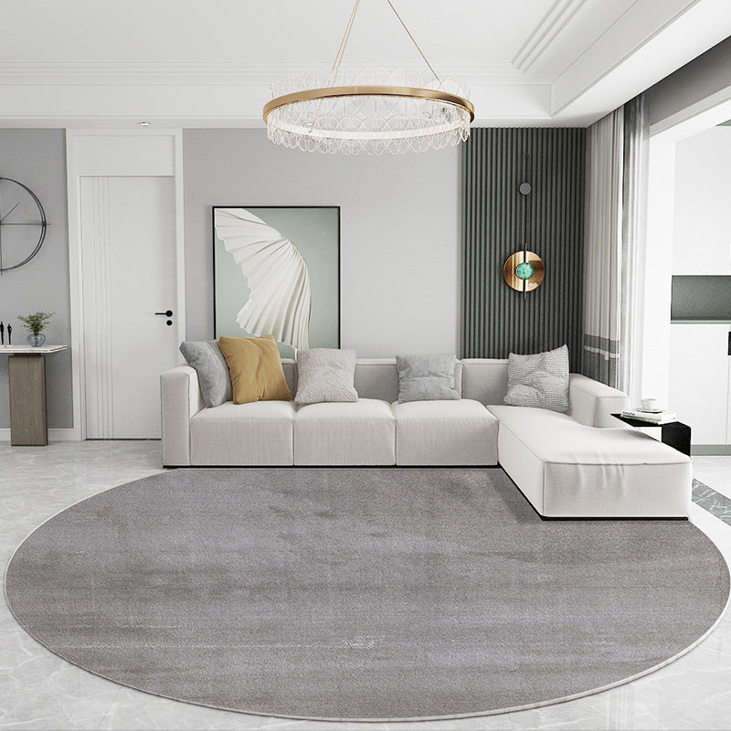 Round Gray Tone Casual Indoor Rug Polyester Solid Rug Non-Slip Backing Indoor Rug for Living Room