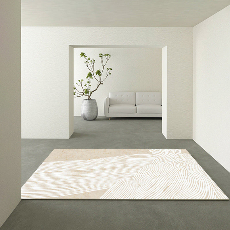 Modern Simple Stripe Rug Apricot Tone Polyester Carpet Stain Resistant Indoor Rug for Home Decoration