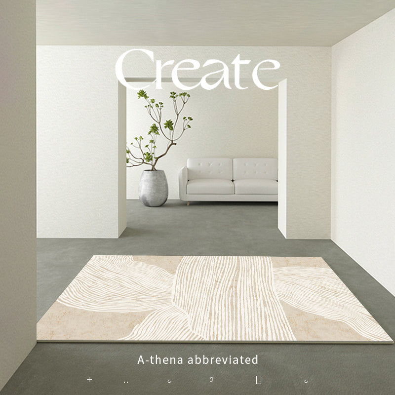 Modern Simple Stripe Rug Apricot Tone Polyester Carpet Stain Resistant Indoor Rug for Home Decoration