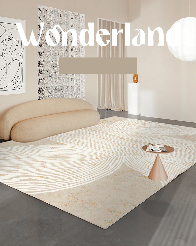 Modern Simple Stripe Rug Apricot Tone Polyester Carpet Stain Resistant Indoor Rug for Home Decoration