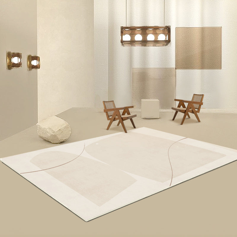 Apricot Tone Simplicity Rug Polyester Carpet Stripe Printing Indoor Rug Non-Slip Backing for Living Room