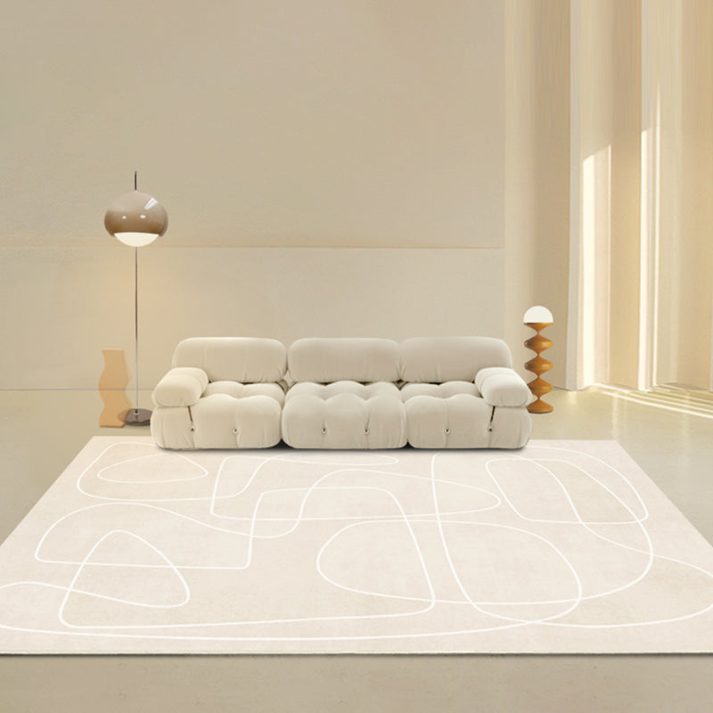 Apricot Tone Simplicity Rug Polyester Carpet Stripe Printing Indoor Rug Non-Slip Backing for Living Room