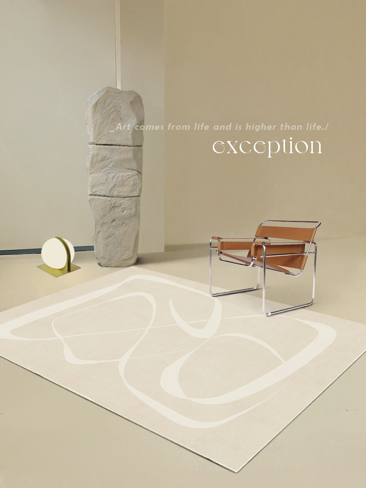 Apricot Tone Simplicity Rug Polyester Carpet Stripe Printing Indoor Rug Non-Slip Backing for Living Room