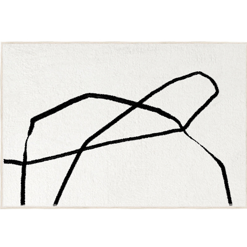 White Tone Casual Area Rug Polyester Lines Print Rug Non-Slip Backing Indoor Rug for Living Room
