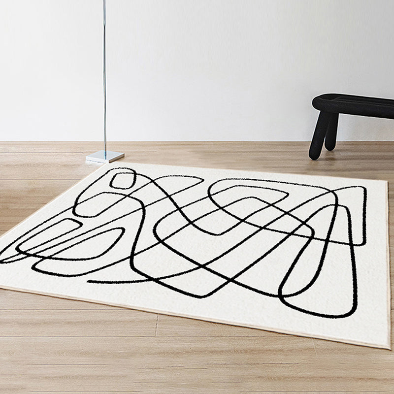 White Tone Casual Area Rug Polyester Lines Print Rug Non-Slip Backing Indoor Rug for Living Room