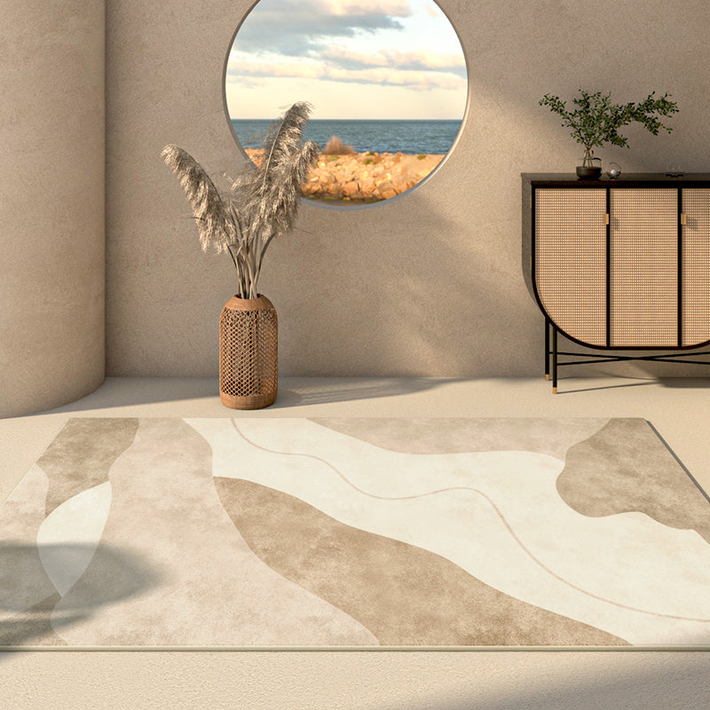 Comfort Geometric Printed Rug Apricot Tone Polyester Area Carpet Non-Slip Backing Rug for Home Decoration