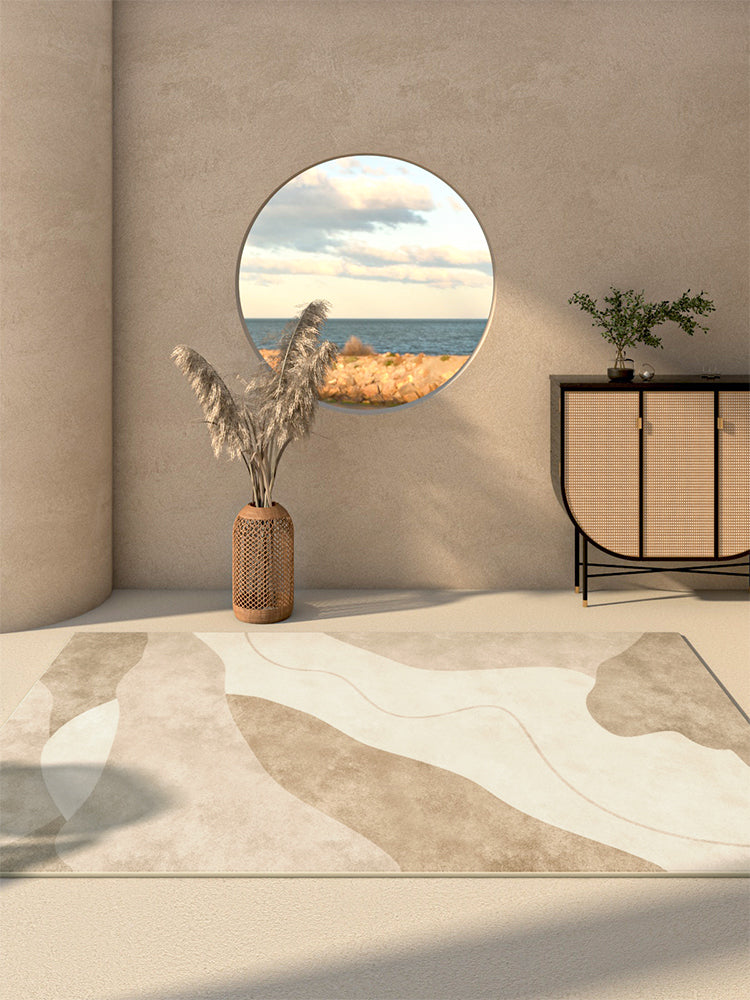 Comfort Geometric Printed Rug Apricot Tone Polyester Area Carpet Non-Slip Backing Rug for Home Decoration