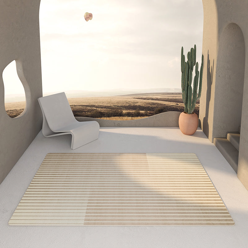Yellow Tone Modern Area Carpet Polyester Banded Indoor Rug Anti-Slip Backing Carpet for Home Decor