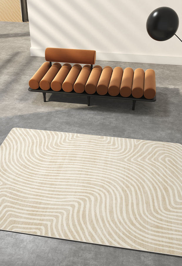 Yellow Tone Modern Area Carpet Polyester Banded Indoor Rug Anti-Slip Backing Carpet for Home Decor