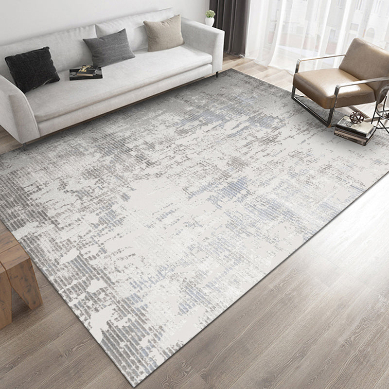 Grey Tone Geometric Lines Rug Polyester Relaxing Anti-Slip Backing Indoor Rug for Living Room