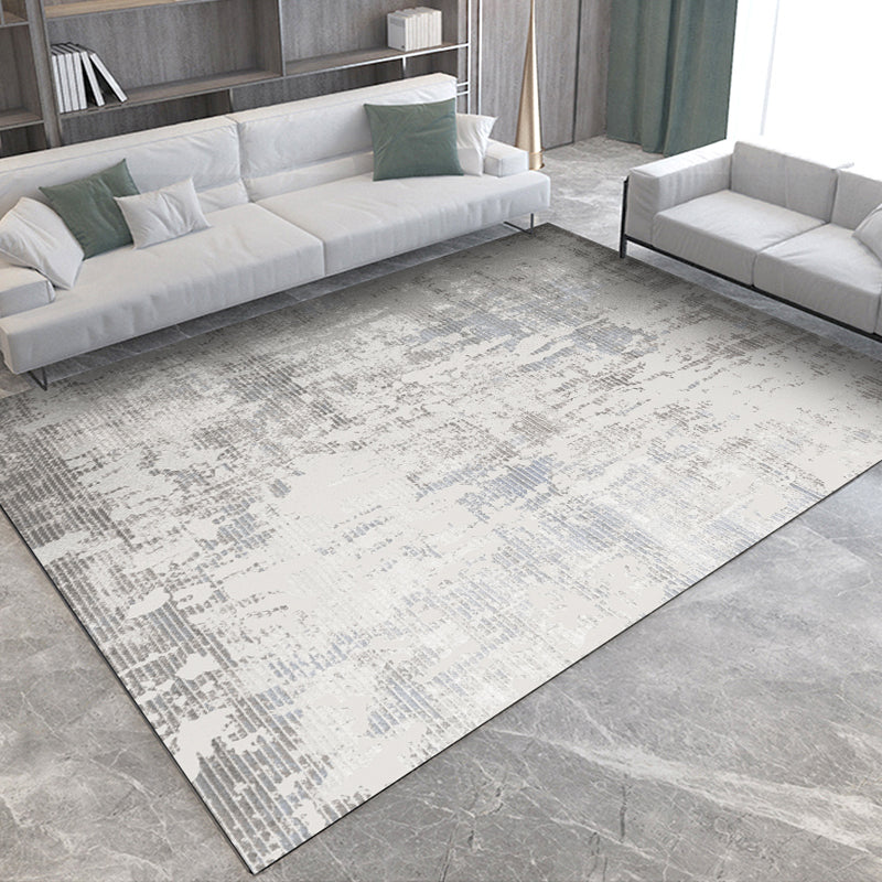 Grey Tone Geometric Lines Rug Polyester Relaxing Anti-Slip Backing Indoor Rug for Living Room