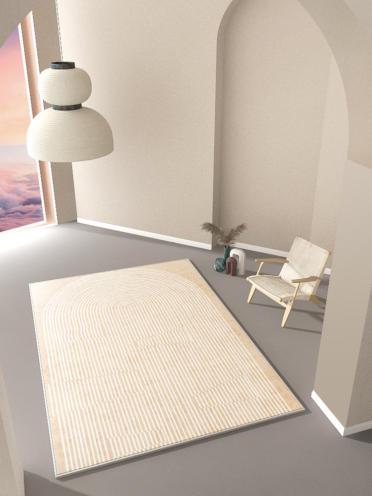 Solid Color Relaxing Area Rug Polyester Geometric Lines Print Rug Non-Slip Backing Indoor Rug for Living Room