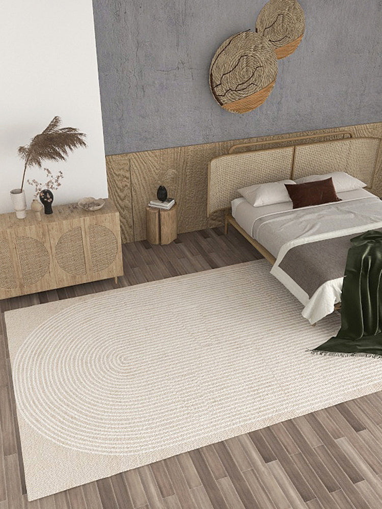 Solid Color Relaxing Area Rug Polyester Geometric Lines Print Rug Non-Slip Backing Indoor Rug for Living Room