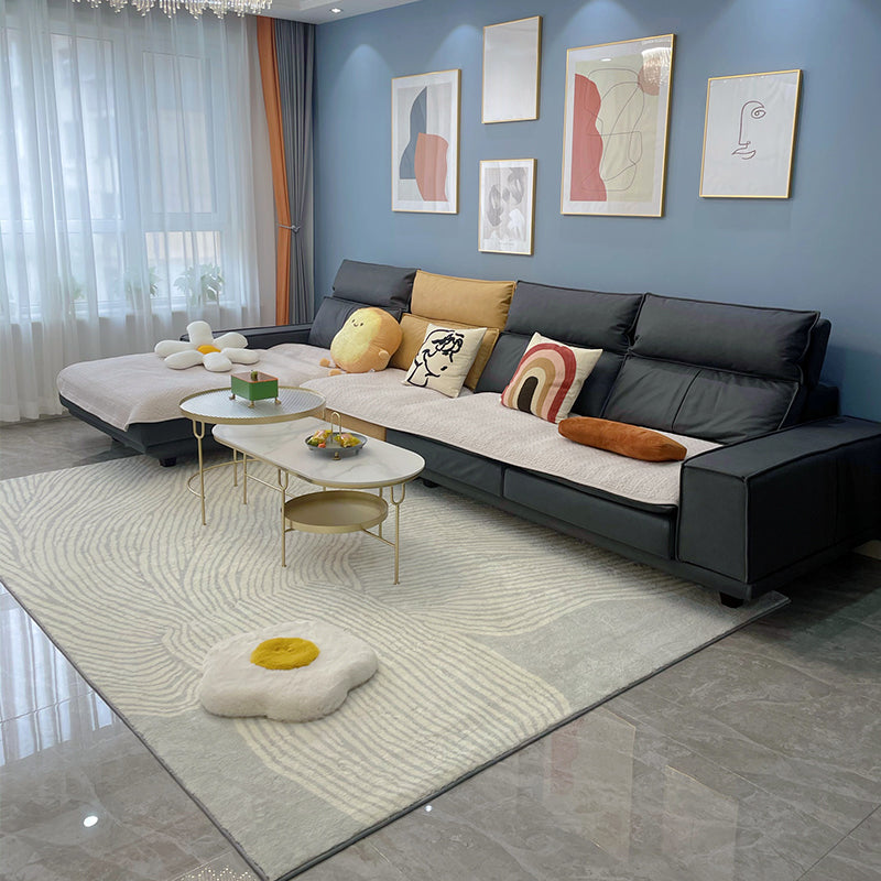 Apricot Tone Modern Indoor Rug Polyester Banded Print Carpet Easy Care Rug for Home Decoration