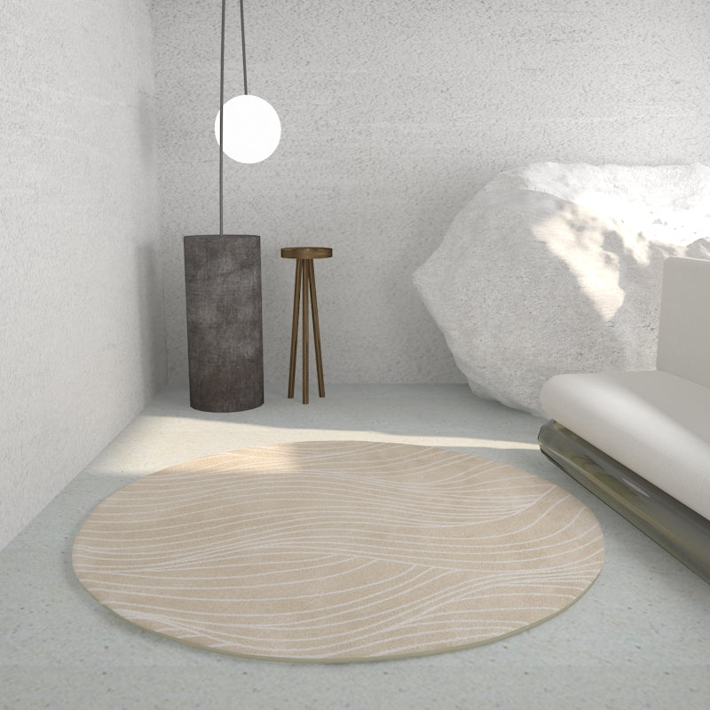 Tone abricot rond Rapier intérieur décontracté Polyester Lignes géométriques Rapis de support non glissant tapis intérieur pour le salon