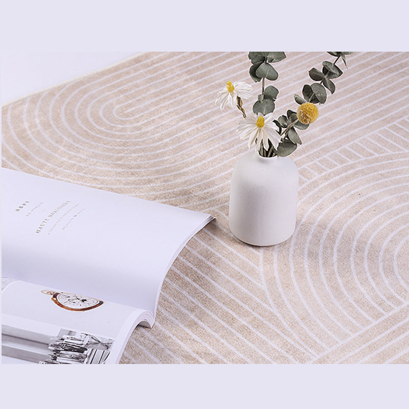 Tone abricot rond Rapier intérieur décontracté Polyester Lignes géométriques Rapis de support non glissant tapis intérieur pour le salon