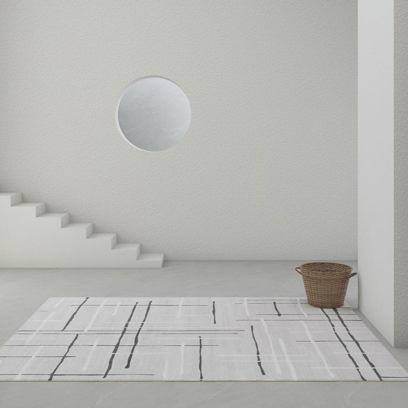 Simple Solid Color Comfort Rug Polyester Stripe Printing Area Rug Non-Slip Backing Carpet for Living Room