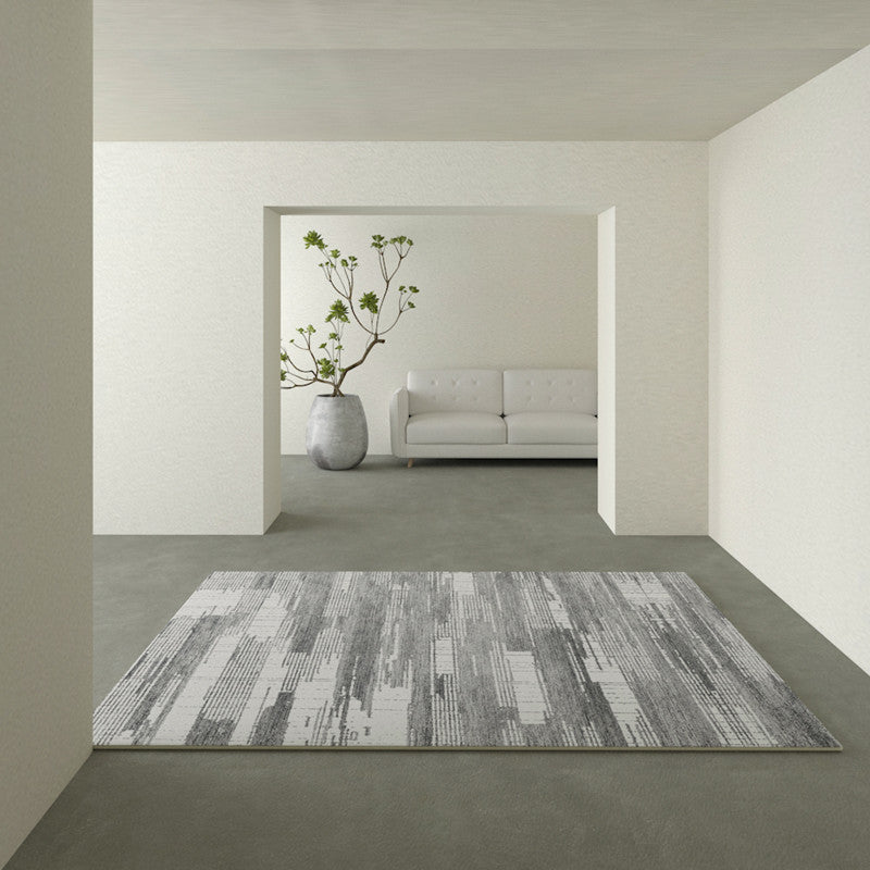 Grey Tone Modern Area Rug Polyester Stripe Print Rug Non-Slip Backing Indoor Rug for Home Decor