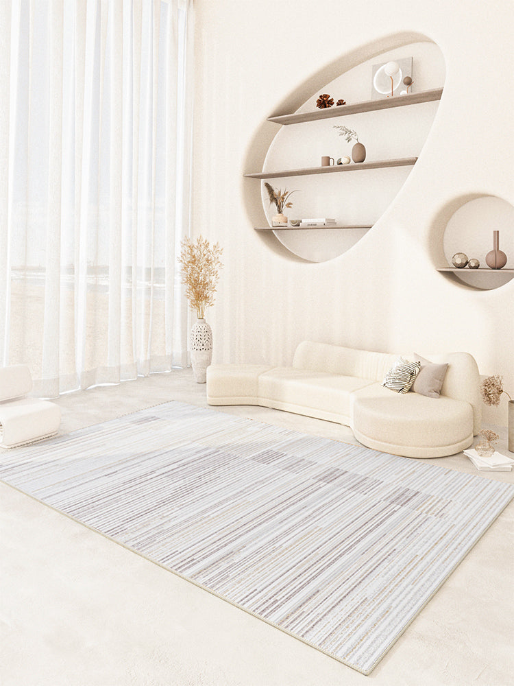 Grey Tone Modern Area Rug Polyester Stripe Print Rug Non-Slip Backing Indoor Rug for Home Decor