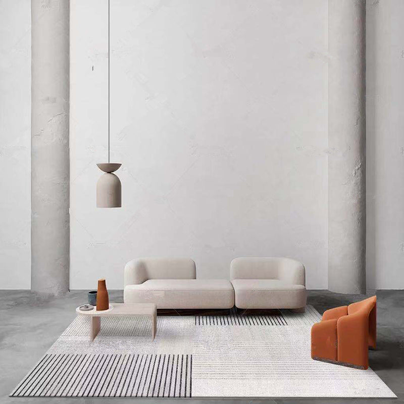White Tone Modern Indoor Rug Polyester Abstractic Lines Print Carpet Easy Care Rug for Home Decoration