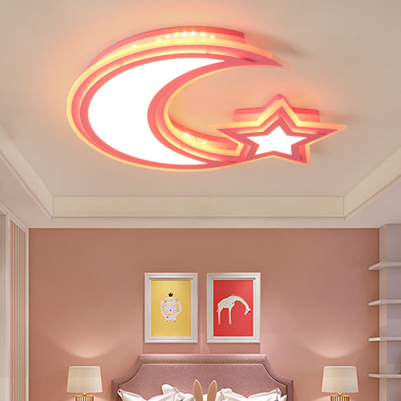 Crescent en Star Flush plafondlamp Cartoon acryl LED-plafondlamp voor meisjesjongensslaapkamer