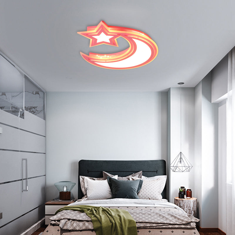 Lámpara de techo LED acrílica de dibujos animados con luz de techo empotrada en forma de media luna y estrella para dormitorio de niñas y niños