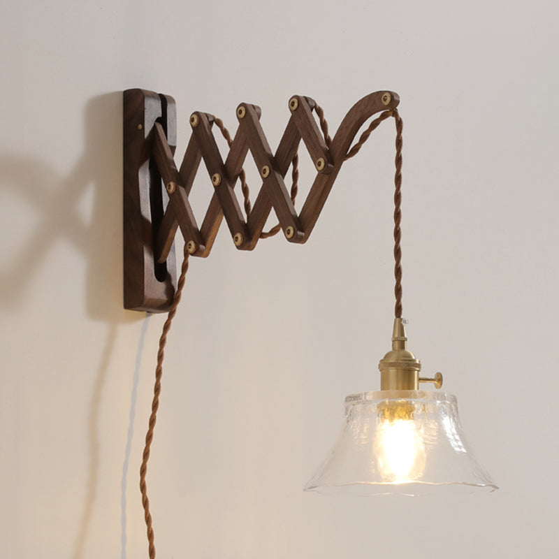 Dunkle Holz 1-Licht-Lesen Wandlampe Vintage Taperedglas ausziehbarer Wandleuchte