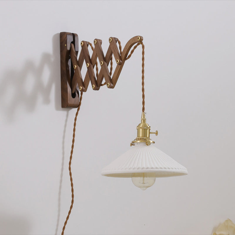 Dunkle Holz 1-Licht-Lesen Wandlampe Vintage Taperedglas ausziehbarer Wandleuchte