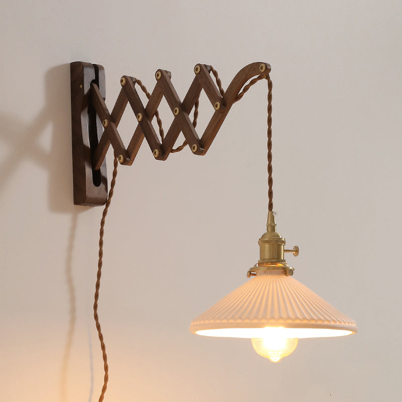 Dunkle Holz 1-Licht-Lesen Wandlampe Vintage Taperedglas ausziehbarer Wandleuchte