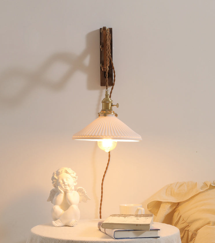 Dunkle Holz 1-Licht-Lesen Wandlampe Vintage Taperedglas ausziehbarer Wandleuchte