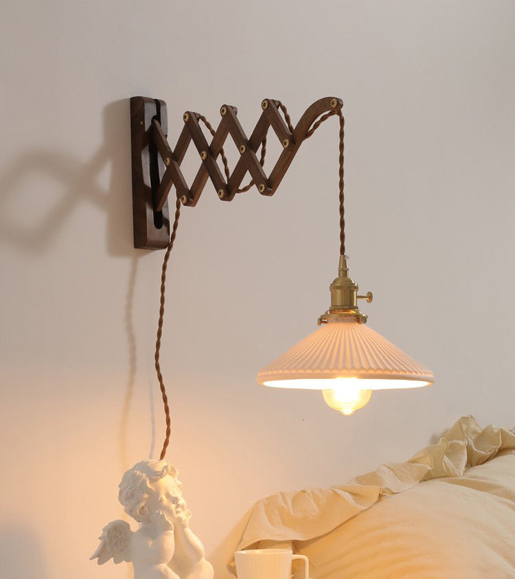 Dunkle Holz 1-Licht-Lesen Wandlampe Vintage Taperedglas ausziehbarer Wandleuchte