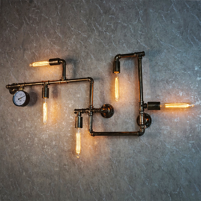 Retro Industrial Style Water Pipe Wall Mounted Lights Metallic Wall Mounted Lamp for Bar