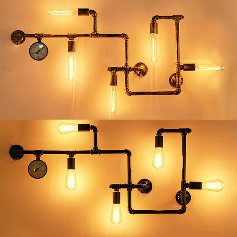 Retro Industrial Style Water Pipe Wall Mounted Lights Metallic Wall Mounted Lamp for Bar