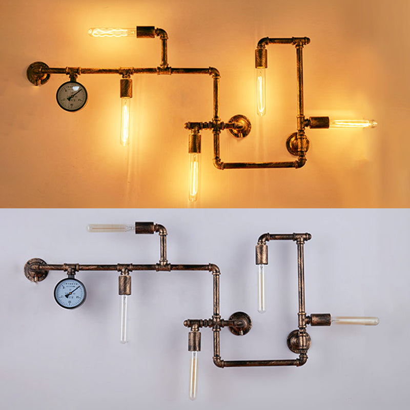 Retro Industrial Style Water Pipe Wall Mounted Lights Metallic Wall Mounted Lamp for Bar