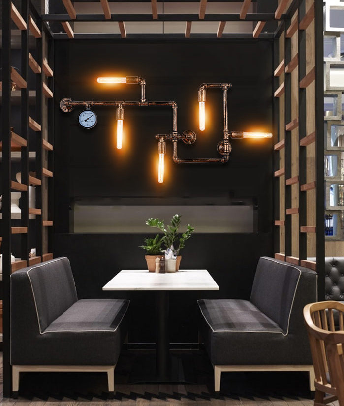 Retro Industrial Style Water Pipe Wall Mounted Lights Metallic Wall Mounted Lamp for Bar