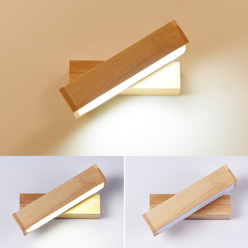 270 ° Rotatable Massivholz LED -Wandlampe 8.3 "breites nordisches Einfachheit rechteckiger Leuchtenlicht