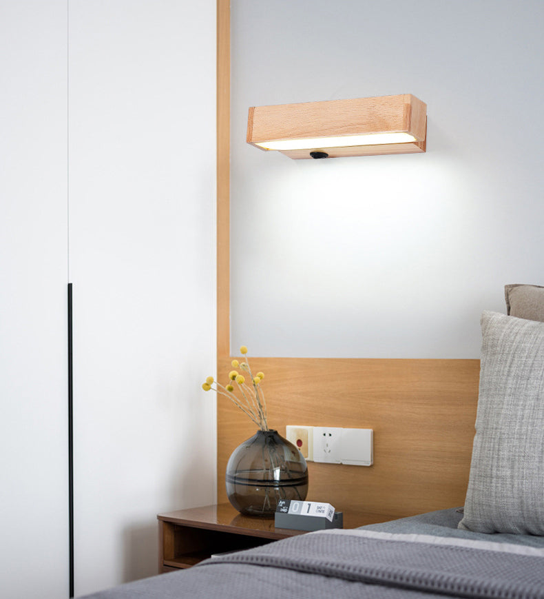 270 ° Rotatable Massivholz LED -Wandlampe 8.3 "breites nordisches Einfachheit rechteckiger Leuchtenlicht